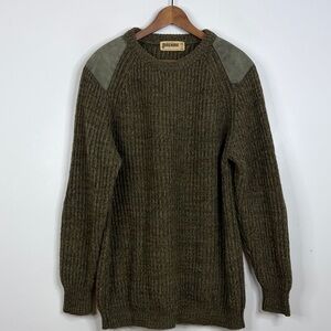 Vintage Sweater Mens XL Heathered Green Wool Suede Elbow Patch Made in Scotland